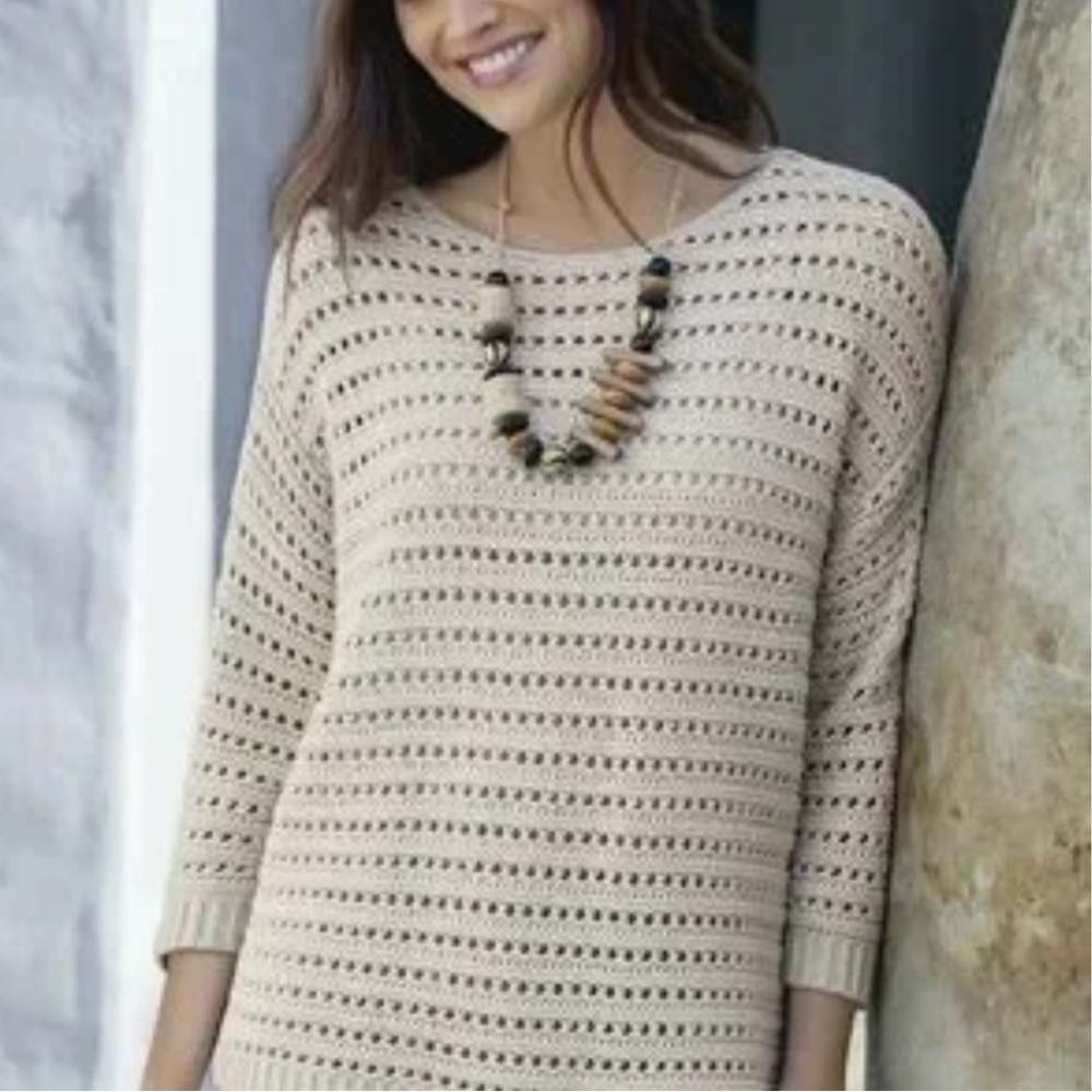 Coldwater Creek Tradewinds Open Knit Crochet Sweater
